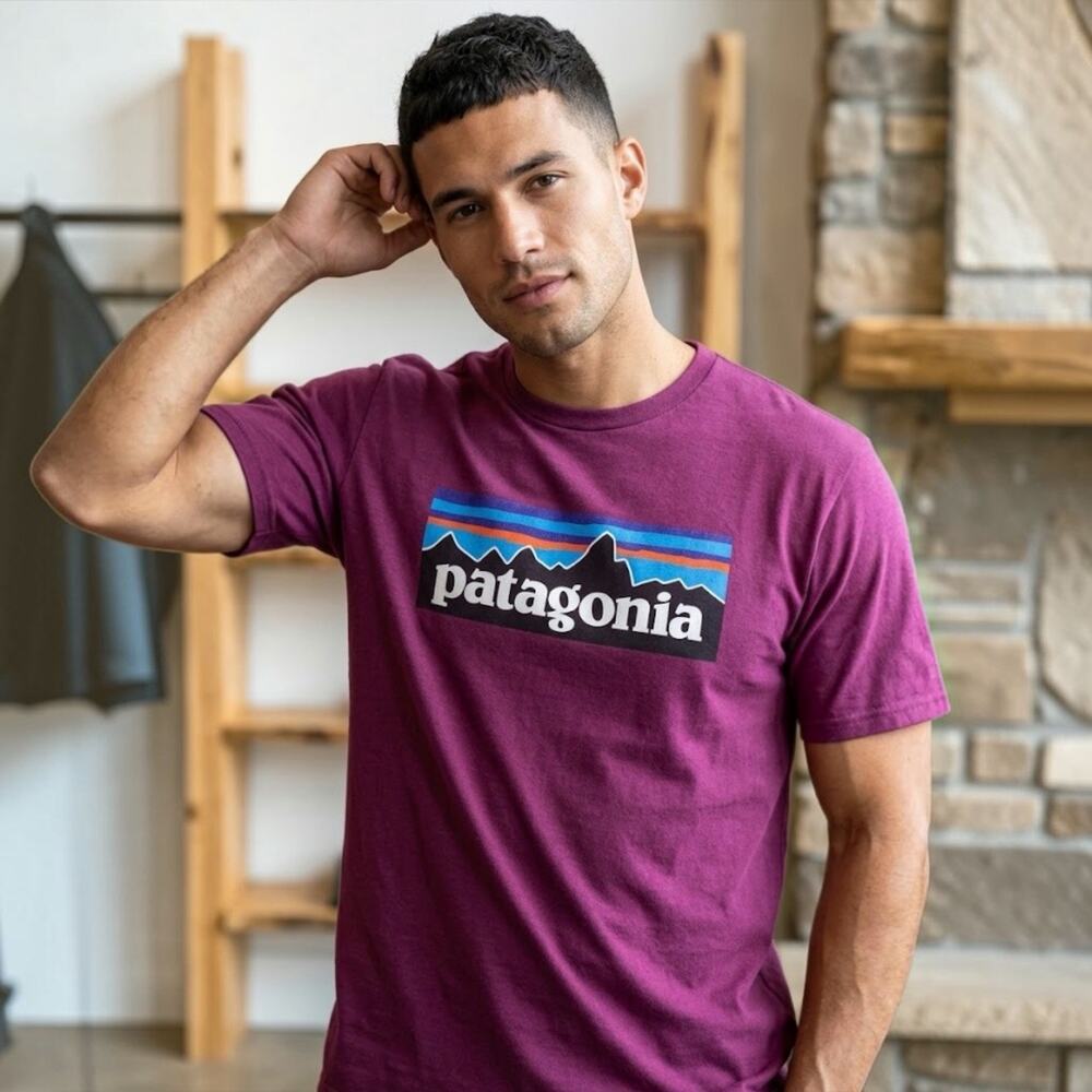 Patagonia SZ L Plum P-6 Logo Responsibili-Tee Organic Cotton Crew Neck Shirt